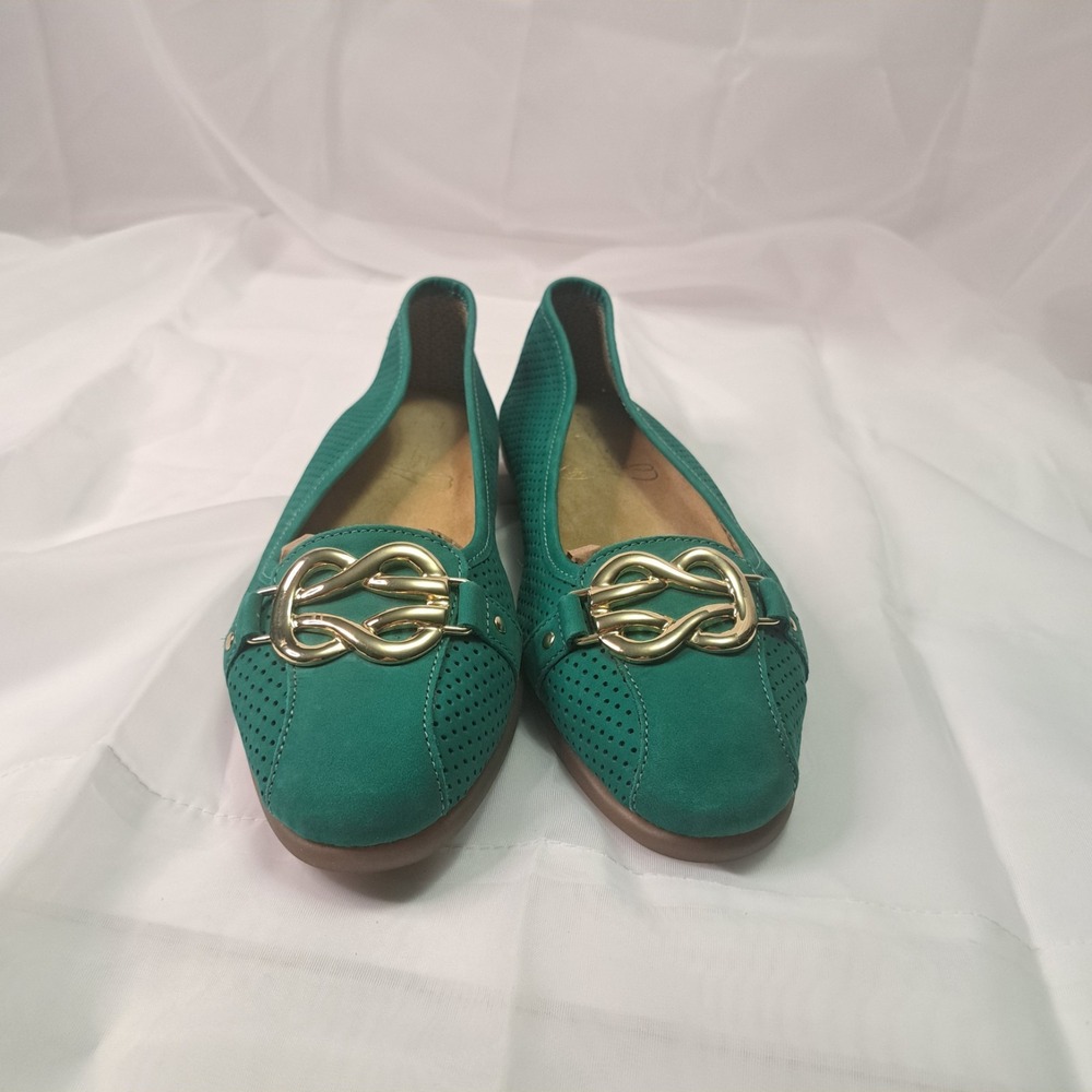 Aerosoles High "Big" Bet 8.5 Nubuck Blue/Grn Ballet Flats Old Money Modern Chic - Picture 2 of 8